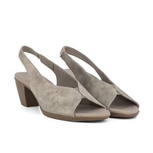 Munro Women Rochelle Stardust‎ Shimmer Office Suede Heeled Sandal Size 6.5 Taupe